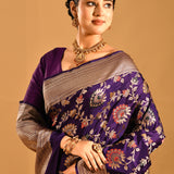 Mulberry Purple Floral Meenakari Jaal Banarasi Silk Saree