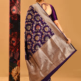 Mulberry Purple Floral Meenakari Jaal Banarasi Silk Saree
