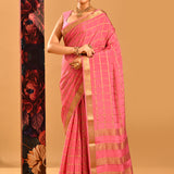 Blush Pink Mysore Crape Saree In Gold Zari Checks