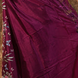 Berry Purple Embroidered Satin Silk Saree