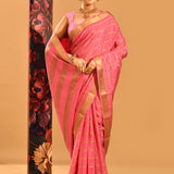 Blush Pink Mysore Crape Saree In Gold Zari Checks