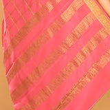Blush Pink Mysore Crape Saree In Gold Zari Checks