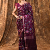 Plum Purple Floral Silk Blend Saree