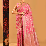 Blush Pink With Glod Zari Floral Butti In Banarasi Silk Saree