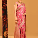 Blush Pink With Glod Zari Floral Butti In Banarasi Silk Saree