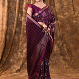 Plum Purple Floral Silk Blend Saree