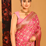 Blush Pink With Glod Zari Floral Butti In Banarasi Silk Saree
