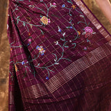 Plum Purple Floral Silk Blend Saree