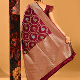 Rich Burgundy Floral Vine Banarasi Silk Saree