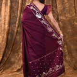 Classic Purple Embroidered Tussar Silk Saree