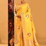 Sunshine Yellow Meenakari Butti Zari Banarasi Silk Saree