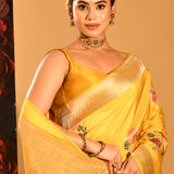 Sunshine Yellow Meenakari Butti Zari Banarasi Silk Saree