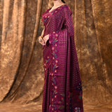 Dark Magenta Purple Embroidered Tussar Silk Saree