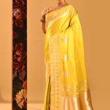 Vibrant Yellow With Gold Butti & Gold Zari Border In Banarasi Silk Saree
