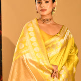 Vibrant Yellow With Gold Butti & Gold Zari Border In Banarasi Silk Saree