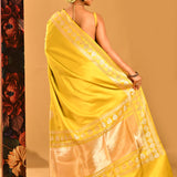Vibrant Yellow With Gold Butti & Gold Zari Border In Banarasi Silk Saree