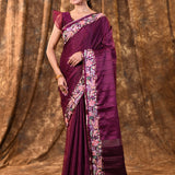 Classic Purple Embroidered Silk Blend Saree