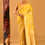 Sunshine Yellow Floral Zari Butti Banarasi Silk Saree