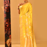 Sunshine Yellow Floral Zari Butti Banarasi Silk Saree