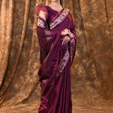 Classic Purple Embroidered Silk Blend Saree