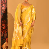 Sunshine Yellow Floral Zari Butti Banarasi Silk Saree