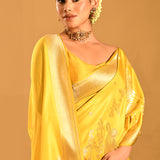 Sunshine Yellow Floral Zari Butti Banarasi Silk Saree
