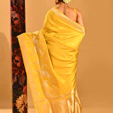 Sunshine Yellow Floral Zari Butti Banarasi Silk Saree