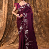 Tyrian Purple Tussar Embroidered Saree