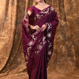 Tyrian Purple Tussar Embroidered Saree