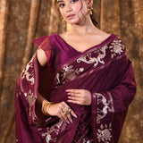 Tyrian Purple Tussar Embroidered Saree