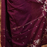 Tyrian Purple Tussar Embroidered Saree