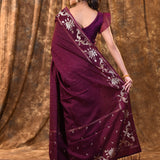Tyrian Purple Tussar Embroidered Saree