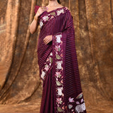 Plum Purple Floral Tissue Silk Saree