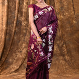 Plum Purple Floral Tissue Silk Saree
