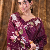 Plum Purple Floral Tissue Silk Saree