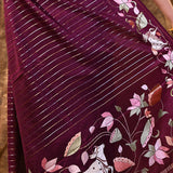 Plum Purple Floral Tissue Silk Saree