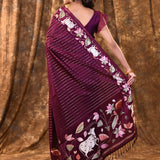 Plum Purple Floral Tissue Silk Saree