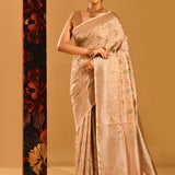 Golden Beige With Floral Zari Meenakari In Banarasi Tissue Saree