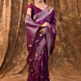 Purple Floral Banarasi Silk Saree
