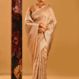 Golden Beige With Floral Zari Meenakari In Banarasi Tissue Saree