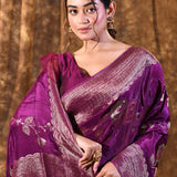 Purple Floral Banarasi Silk Saree