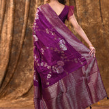 Purple Floral Banarasi Silk Saree