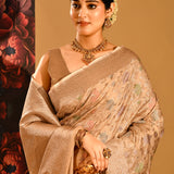 Golden Beige With Floral Zari Meenakari In Banarasi Tissue Saree