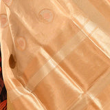 Cream With Circular Gold Butti And Striped Gold Zari Banarasi Silk Saree