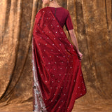 Dark Red Butti Embroidered Silk Saree