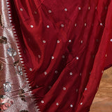 Dark Red Butti Embroidered Silk Saree