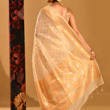 Cream With Pastel Meenakari & Gold Zari Border And Pallu Banarasi Silk Saree