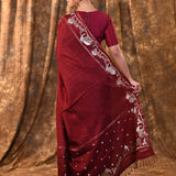 Maroon Embroidered Tussar Silk Saree