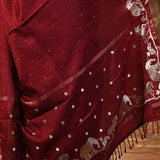 Maroon Embroidered Tussar Silk Saree