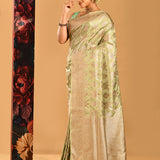 Pastel Green Tortoise Shell Jaal Banarasi Silk Saree